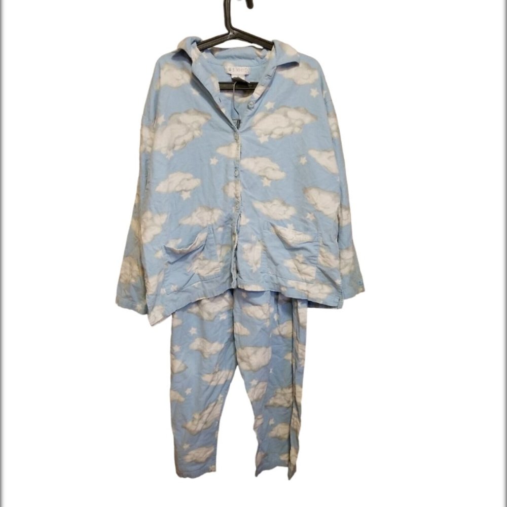 Vintage Esleep Pajama Set Clouds Stars Size 1X Long Sleeve Button Down with Pant
